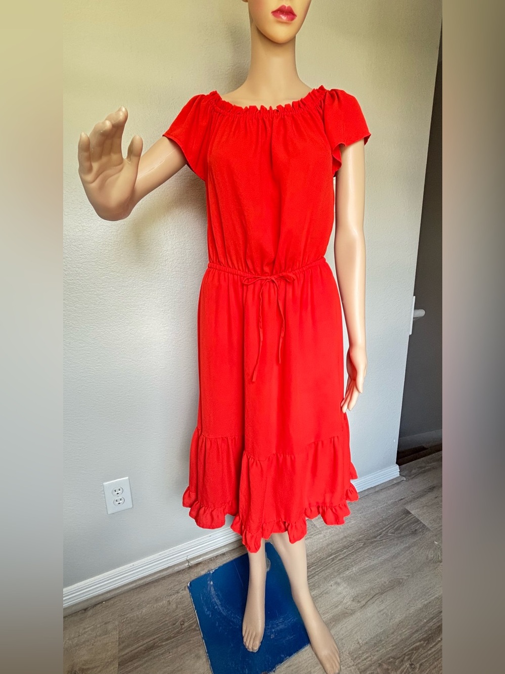 Mossimo Women's Midi Dress with Ruffle Hem in Vibrant Orange